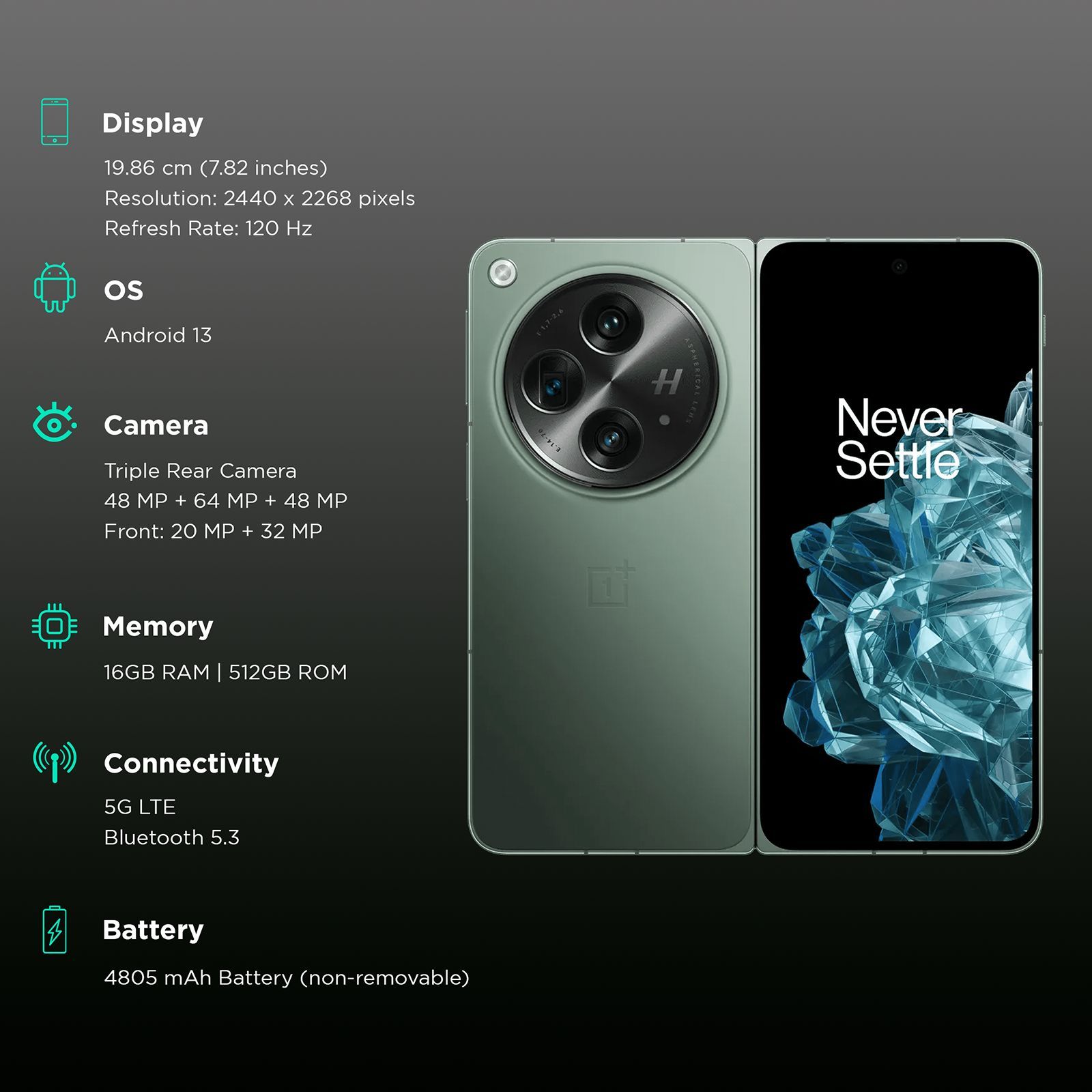 Buy OnePlus Open 5G (16GB RAM, 512GB, Emerald Dusk) Online - Croma